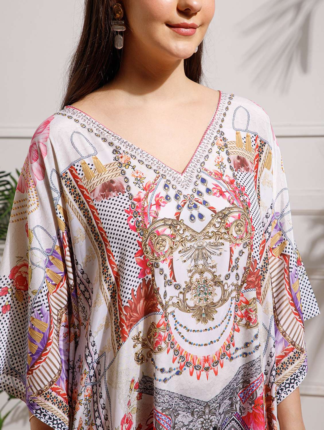 women printed kimono sleeve kaftan dress - 22002653 - Standard Image - 5