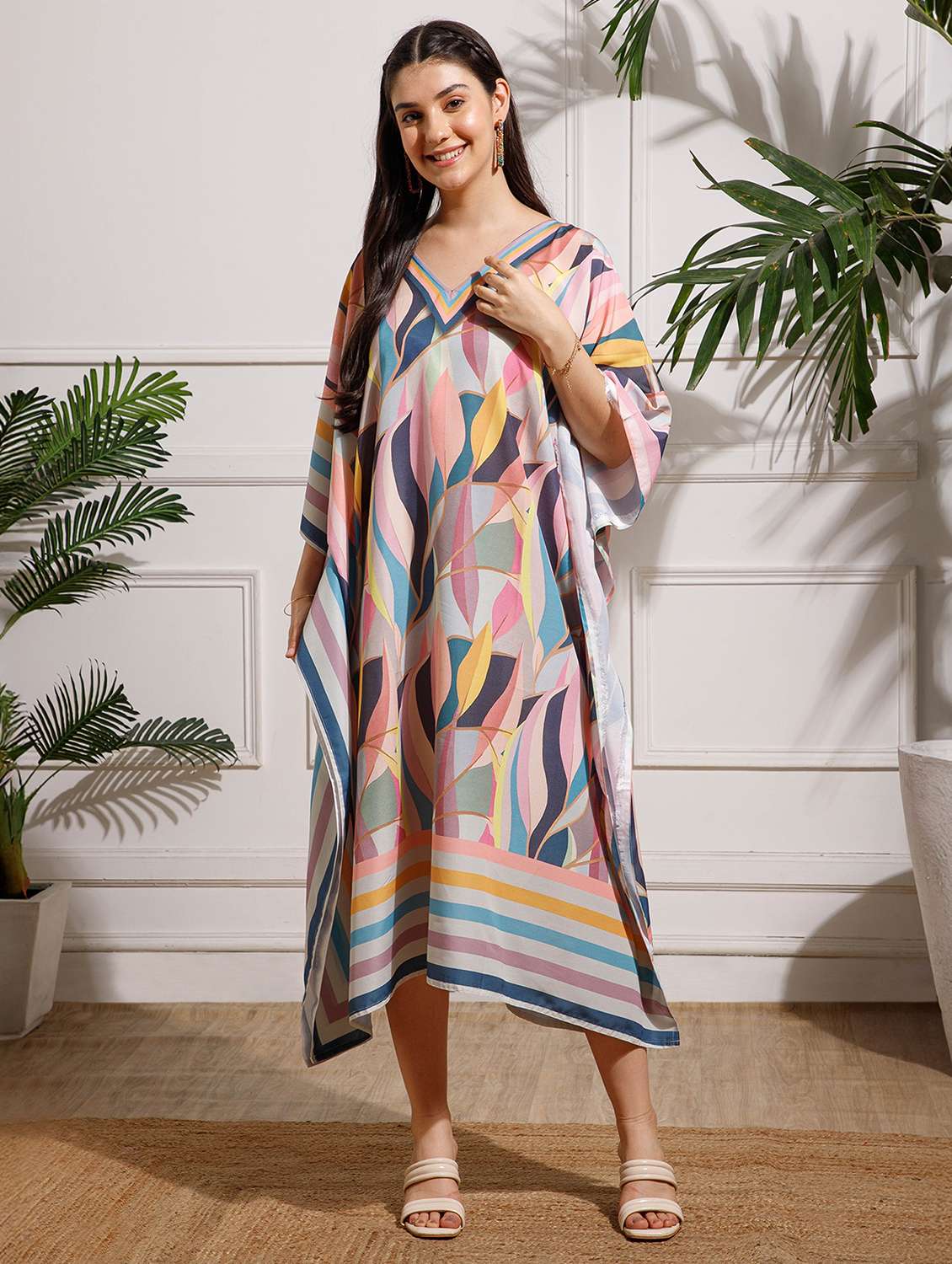 women printed kimono sleeve kaftan dress - 22002654 -  Zoom Image - 0