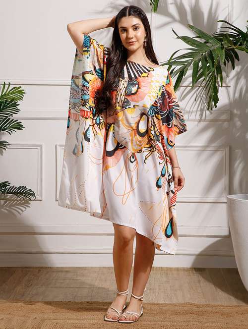 women printed kimono sleeve kaftan dress - 22002655 -  Standard Image - 0
