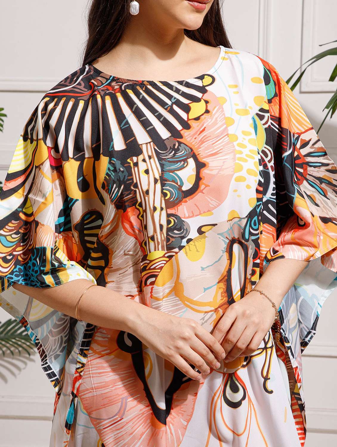 women printed kimono sleeve kaftan dress - 22002655 - Standard Image - 5