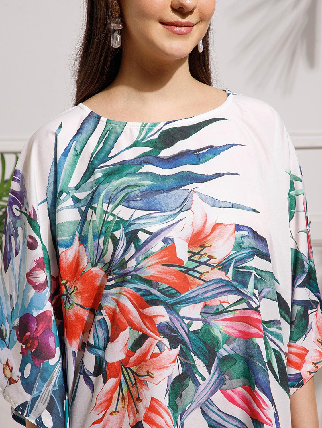 women floral printed kimono sleeve kaftan dress - 22002656 - Standard Image - 5