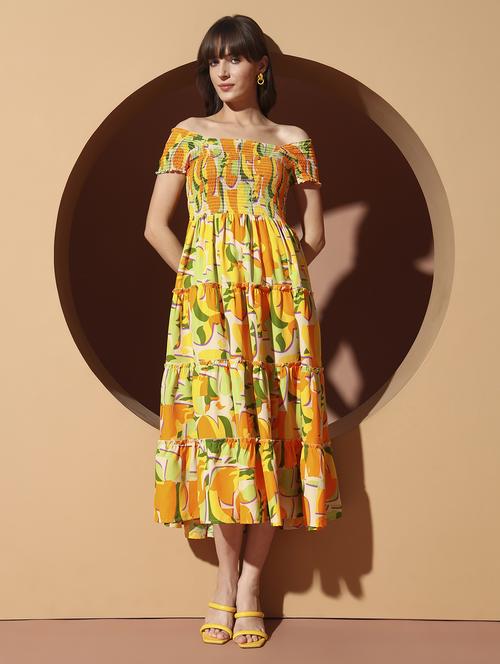 women printed off shoulder tiered dress - 22002667 - Standard Image - 0