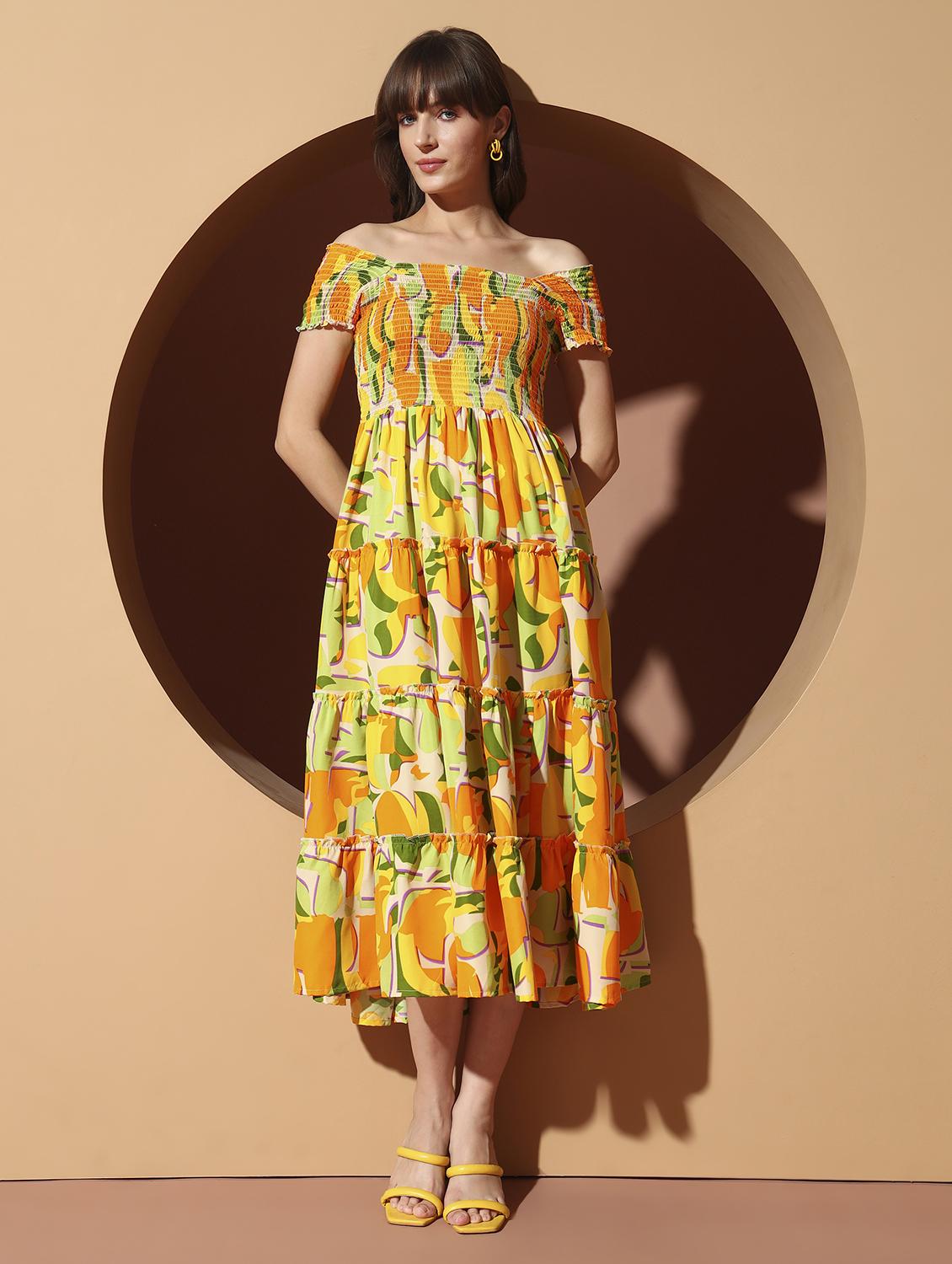 women printed off shoulder tiered dress - 22002667 - Zoom Image - 0