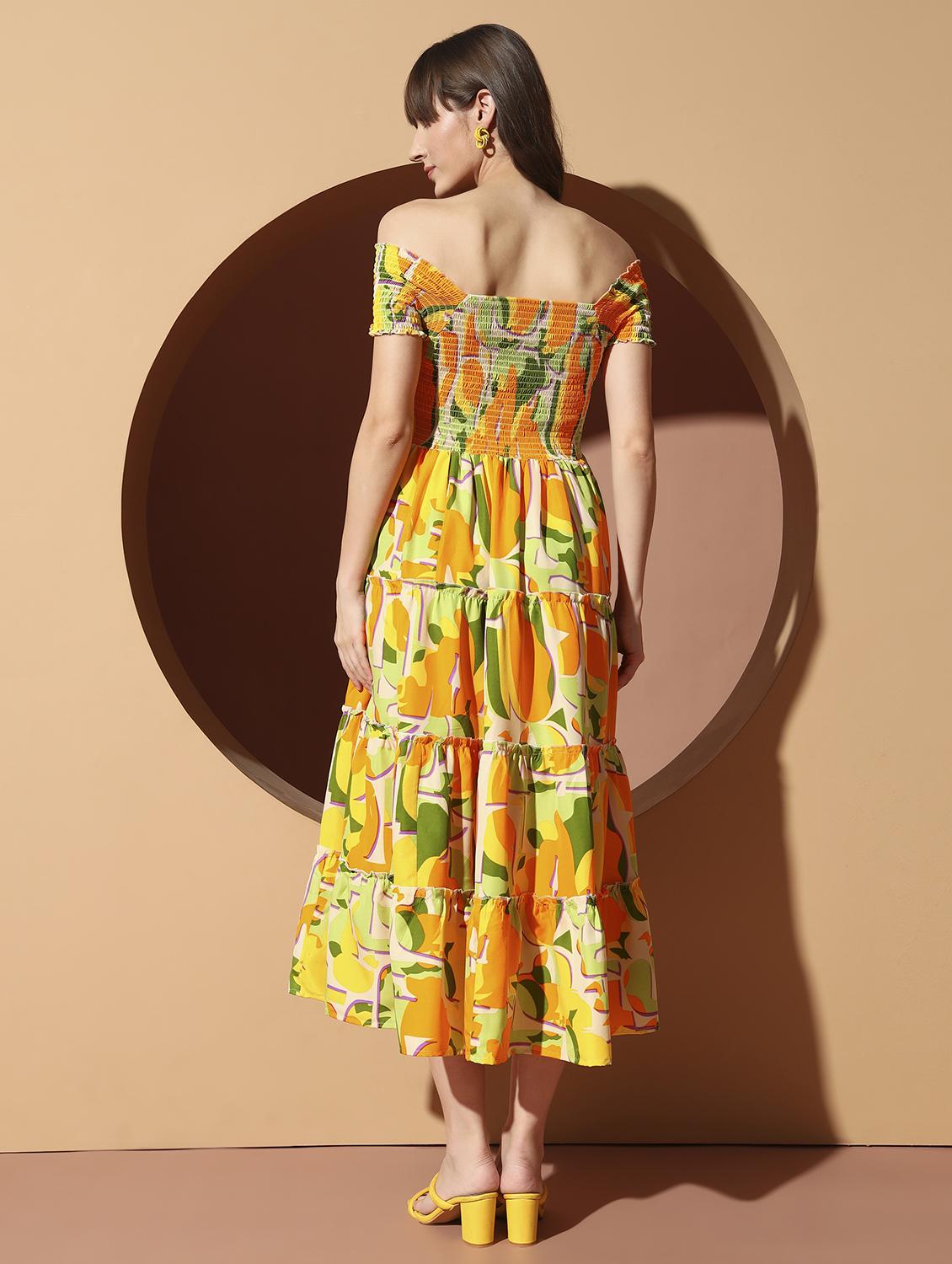 women printed off shoulder tiered dress - 22002667 - Standard Image - 3