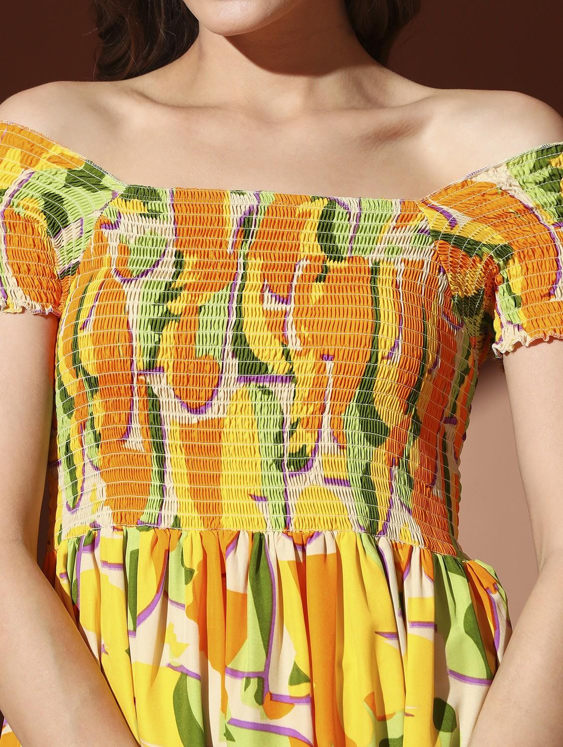 women printed off shoulder tiered dress - 22002667 - Standard Image - 5
