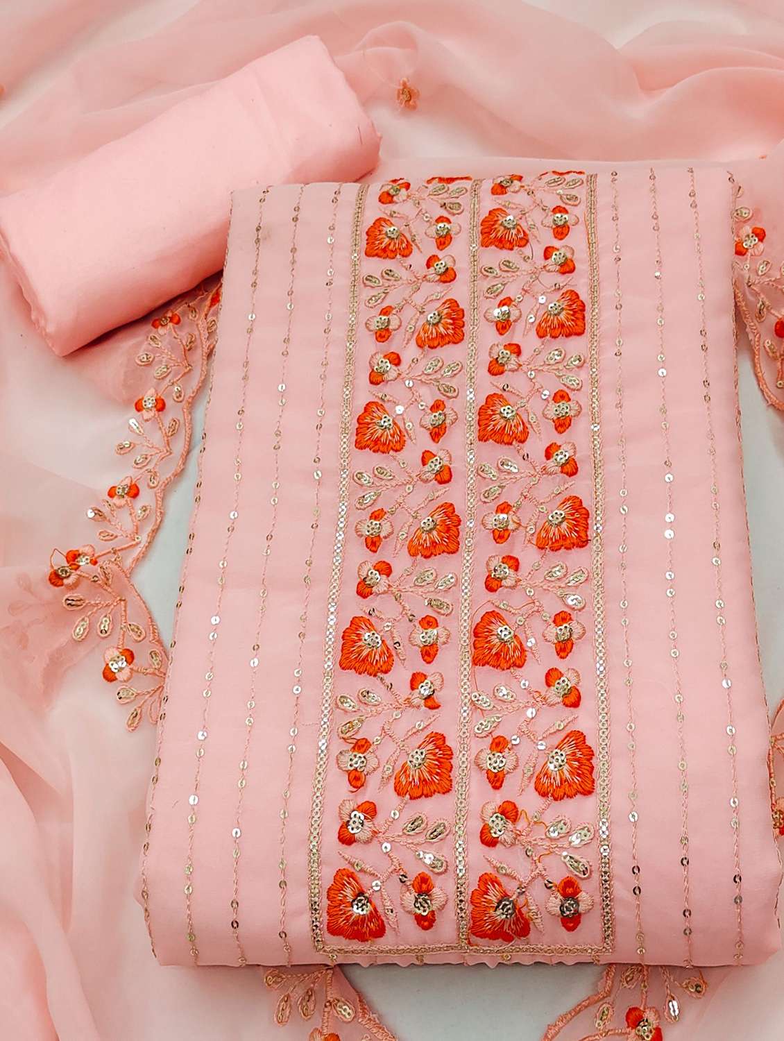 women solid with work embellished unstitched suit set - 22002669 -  Standard Image - 3