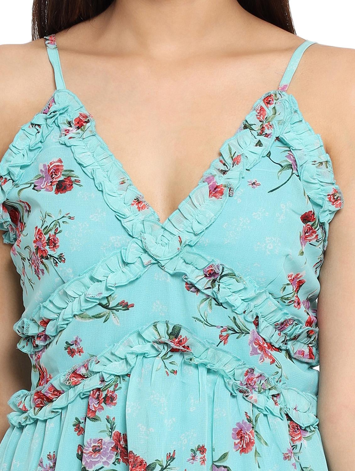 women floral printed shoulder strap tiered dress - 22002945 - Standard Image - 5