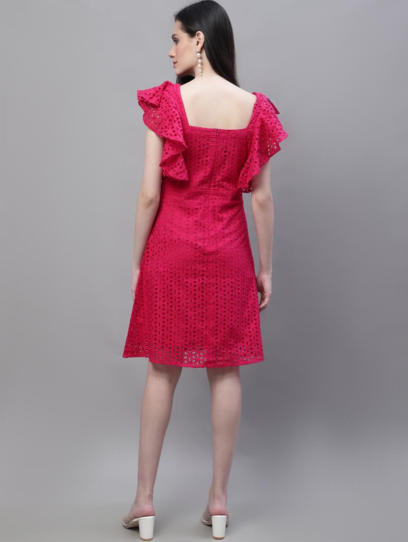 women self design sweetheart neck a-line schiffli dress - 22002946 - Standard Image - 3