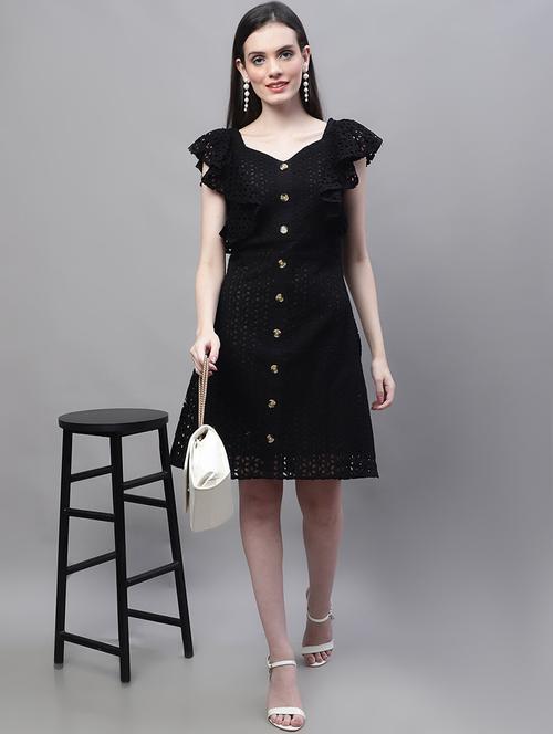 women self design sweetheart neck a-line schiffli dress - 22002947 - Standard Image - 0