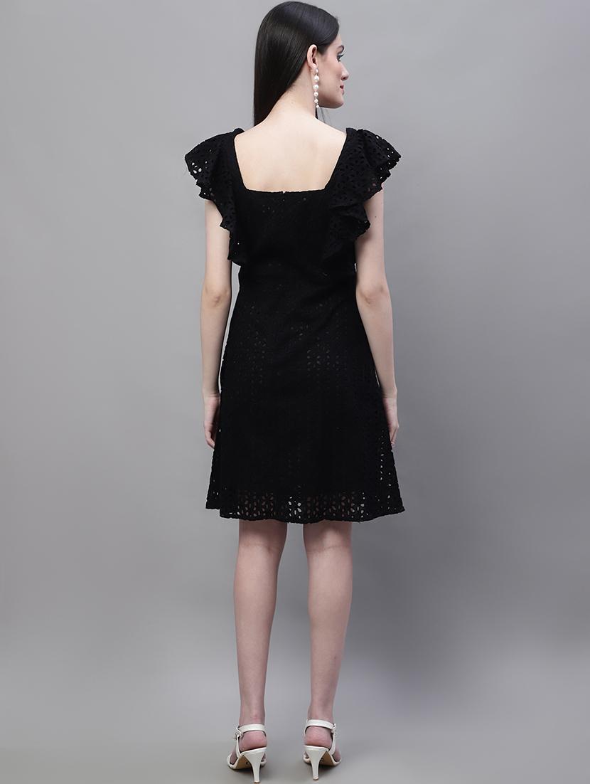 women self design sweetheart neck a-line schiffli dress - 22002947 - Standard Image - 3