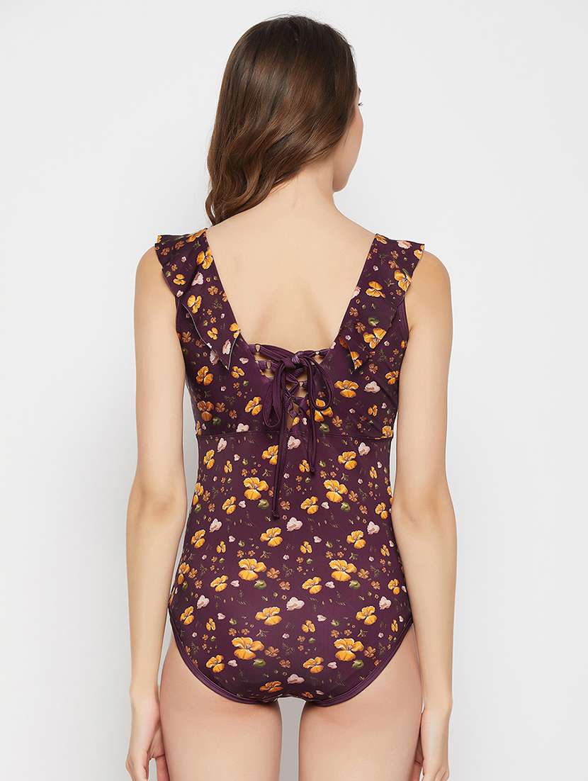 women purple floral print sleeveless monokini - 22002950 -  Standard Image - 3