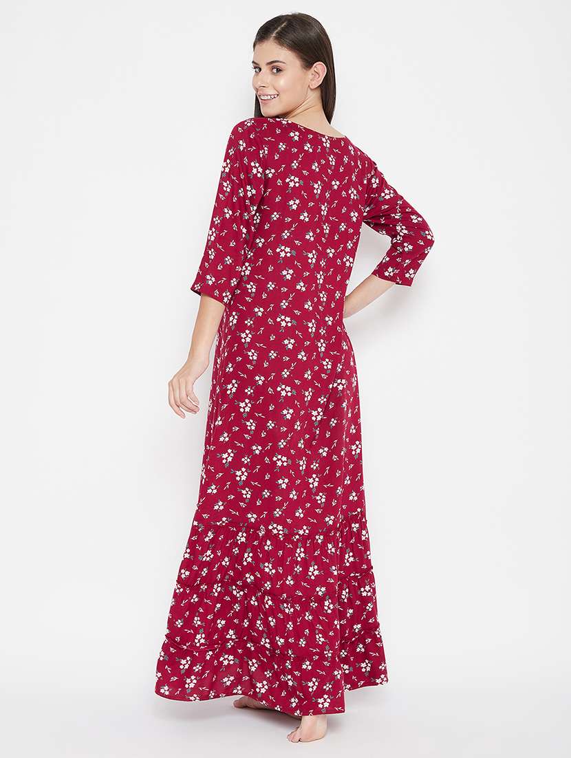 women floral print round neck tiered nighty - 22002956 - Standard Image - 3