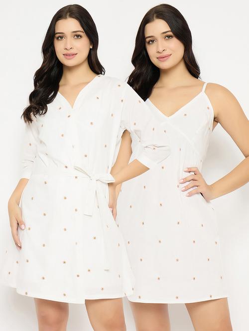 women embroidered nighty with robe - 22002957 - Standard Image - 0