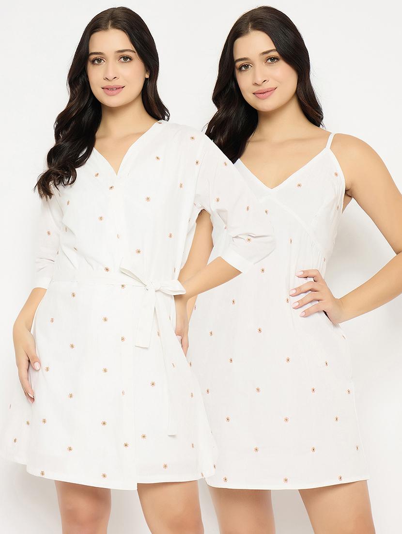 women embroidered nighty with robe - 22002957 - Zoom Image - 0