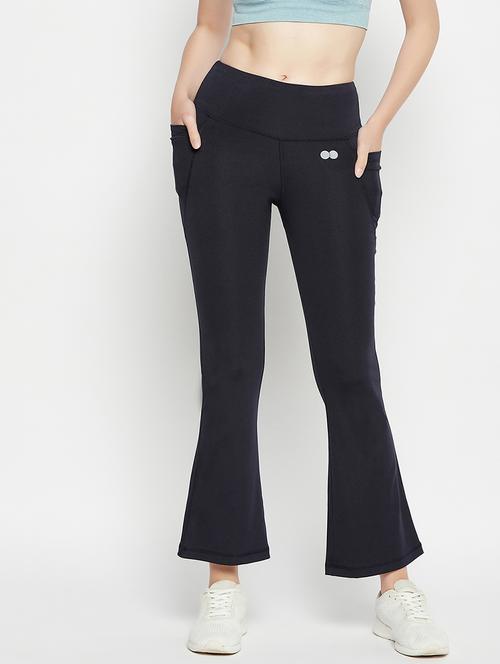 women solid high rise bootcut gym tights - 22002972 - Standard Image - 0