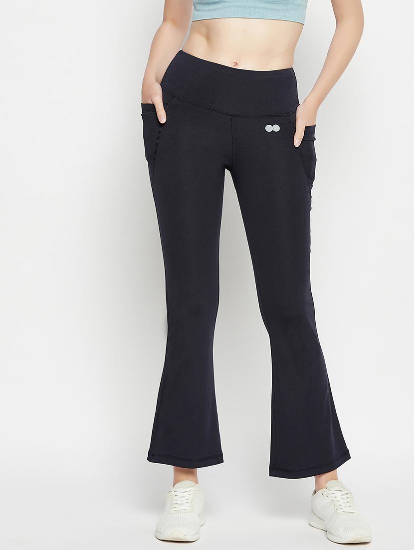 women solid high rise bootcut gym tights