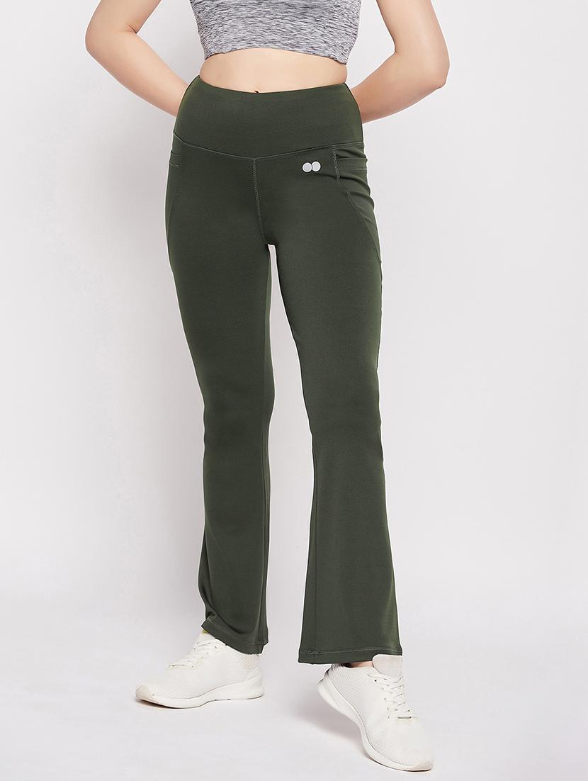 women solid high rise bootcut gym tights