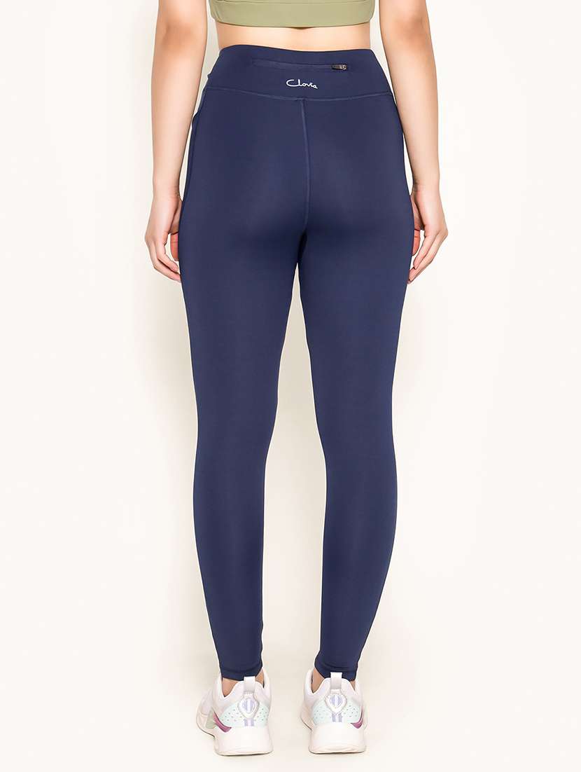 women solid high rise gym tights - 22002974 -  Standard Image - 3