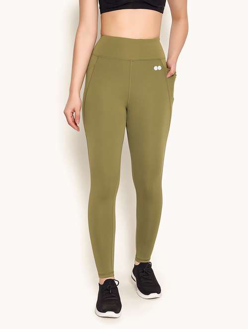 women solid high rise gym tights - 22002975 -  Standard Image - 0