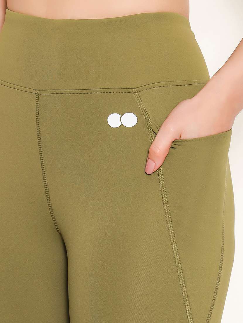 women solid high rise gym tights - 22002975 - Standard Image - 5
