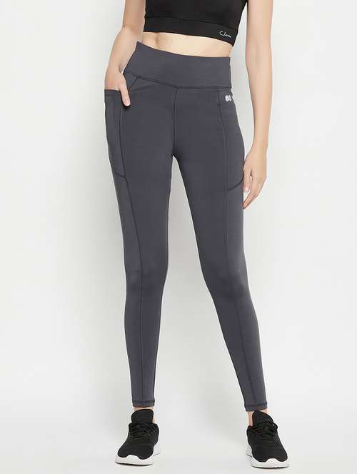 women solid high rise gym tights - 22002976 -  Standard Image - 0