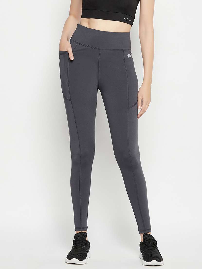 women solid high rise gym tights