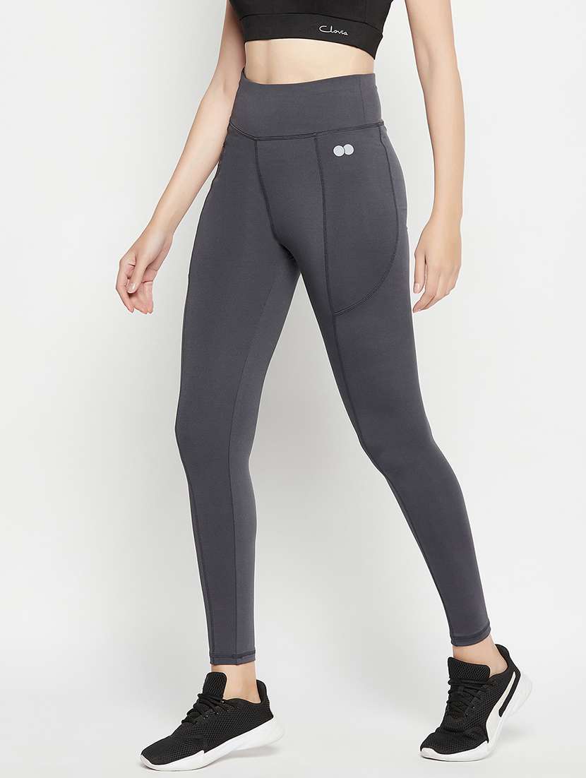 women solid high rise gym tights - 22002976 - Standard Image - 3
