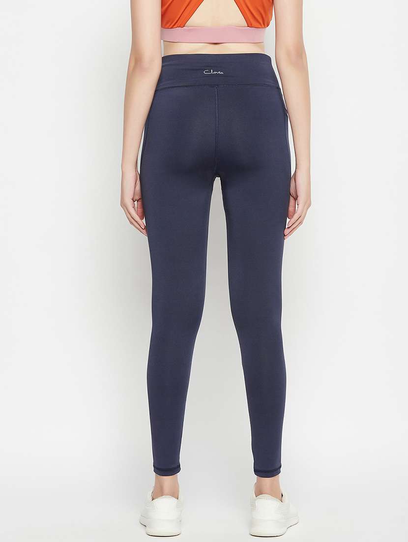 women solid high rise gym tights - 22002977 - Standard Image - 3