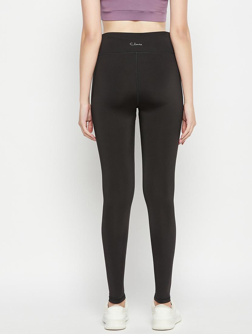 women solid high rise gym tights - 22002979 - Standard Image - 3