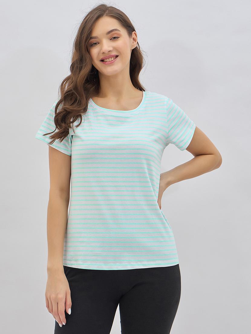 women striped short sleeve regular fit t-shirt