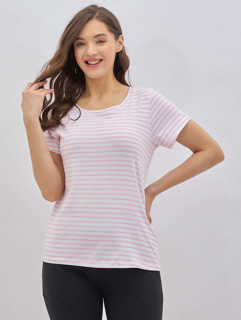 women striped short sleeve regular fit t-shirt