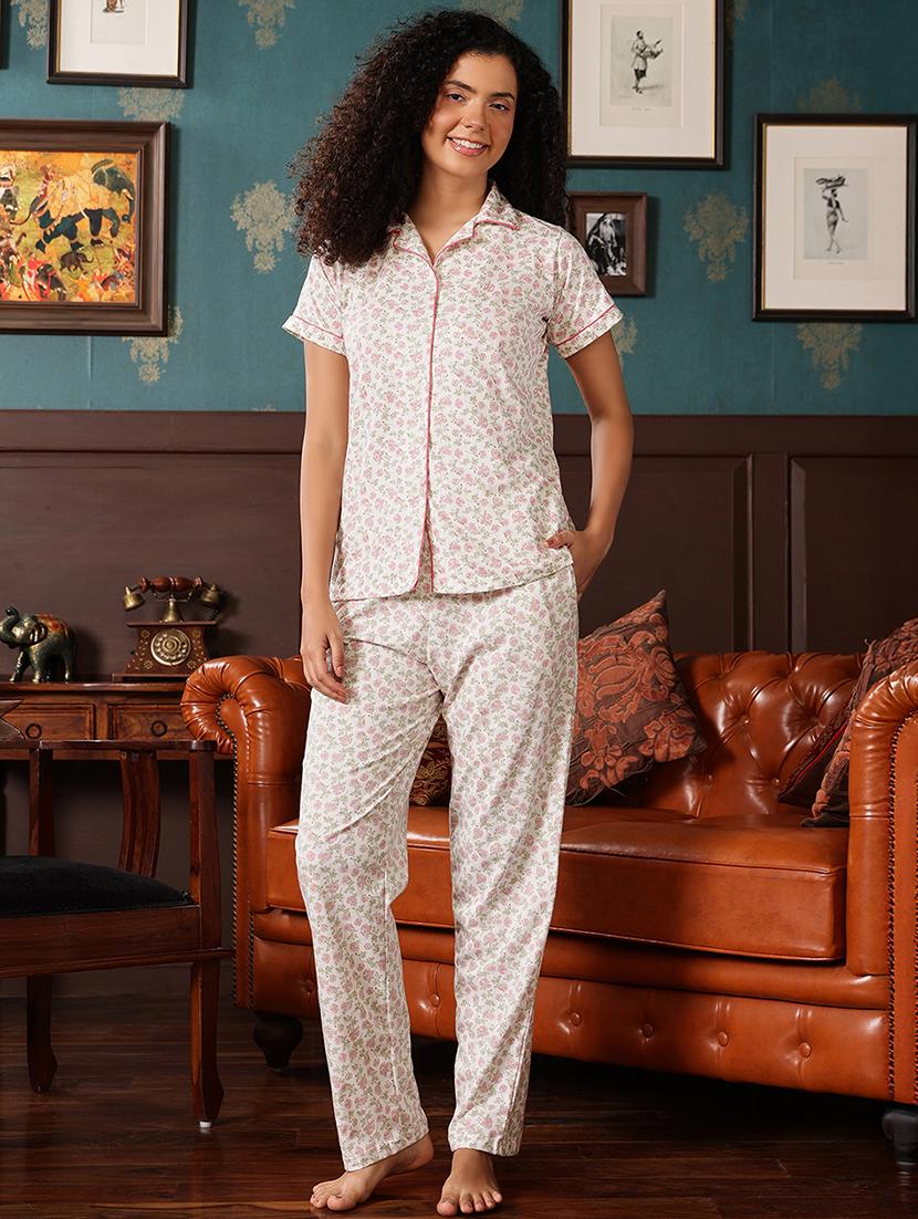 women printed short sleeve nightwear pyjama set - 22003120 - Zoom Image - 0