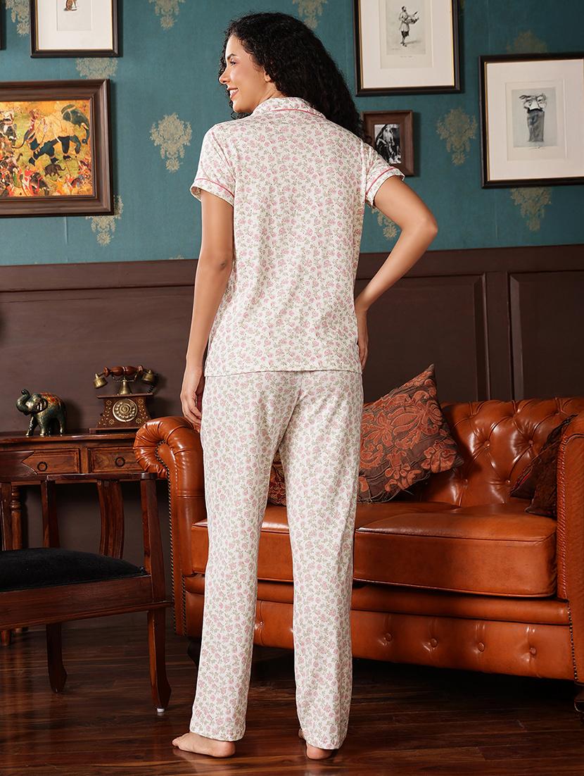 women printed short sleeve nightwear pyjama set - 22003120 - Standard Image - 3