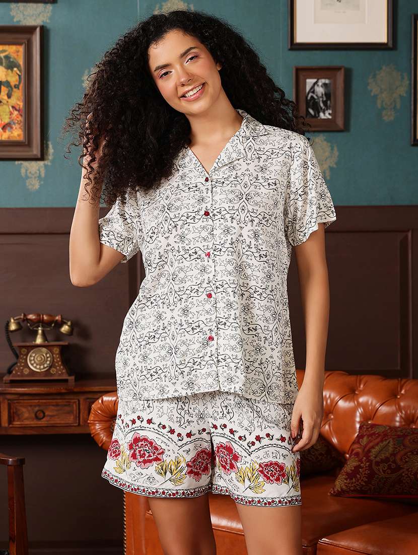 women printed short sleeve nightwear shorts set
