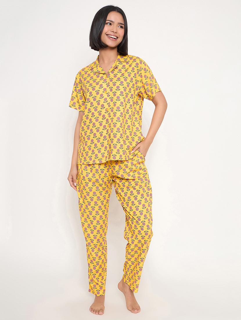 women printed short sleeve nightwear pyjama set