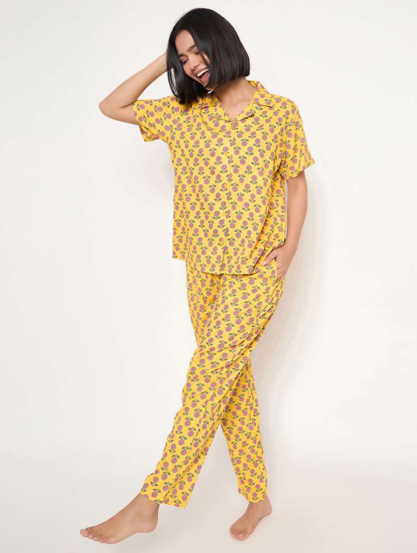 women printed short sleeve nightwear pyjama set - 22003123 - Standard Image - 5