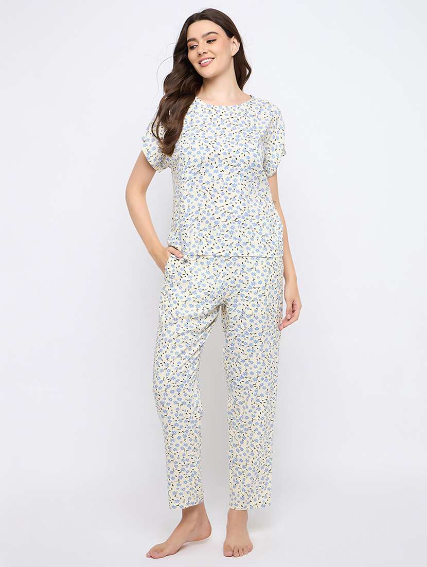 women printed short sleeve nightwear pyjama set
