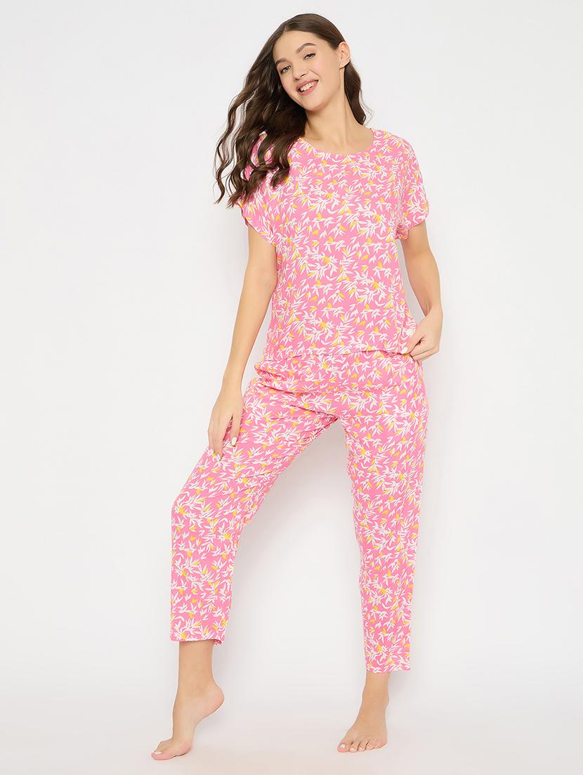 women printed short sleeve nightwear pyjama set - 22003130 - Standard Image - 3