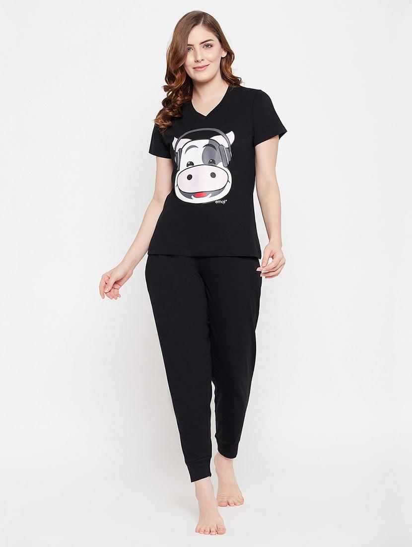 women printed short sleeve nightwear pyjama set