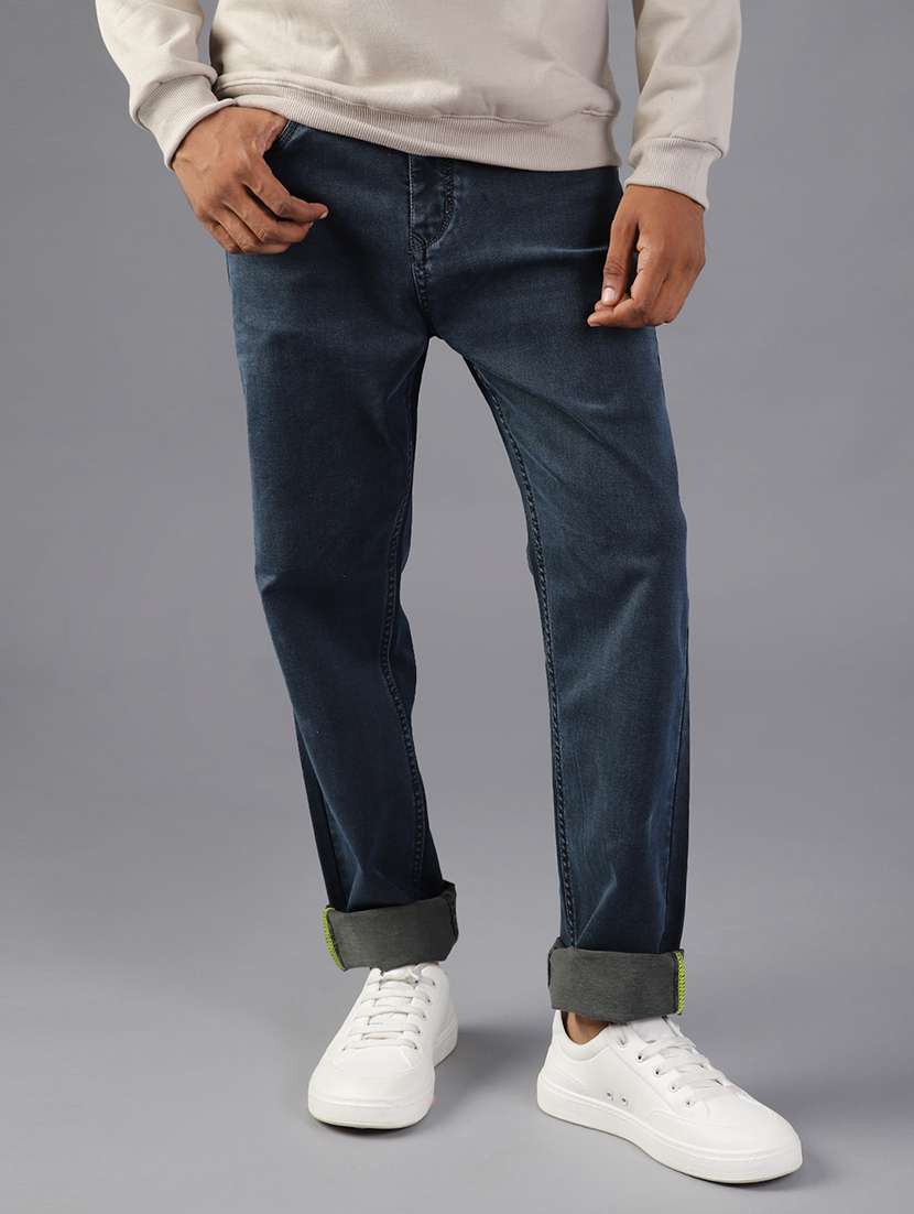 men plain mid rise full length jean