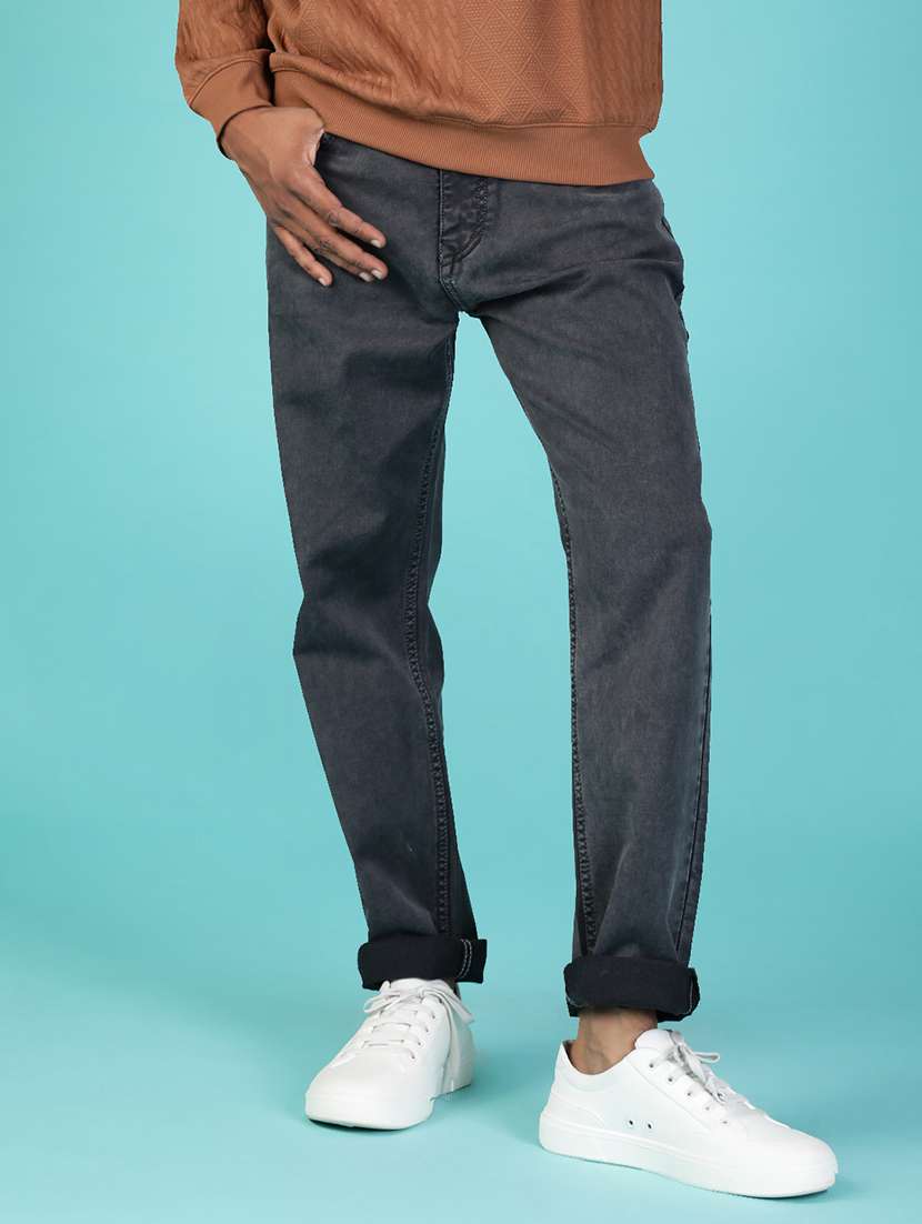 men plain mid rise full length jean