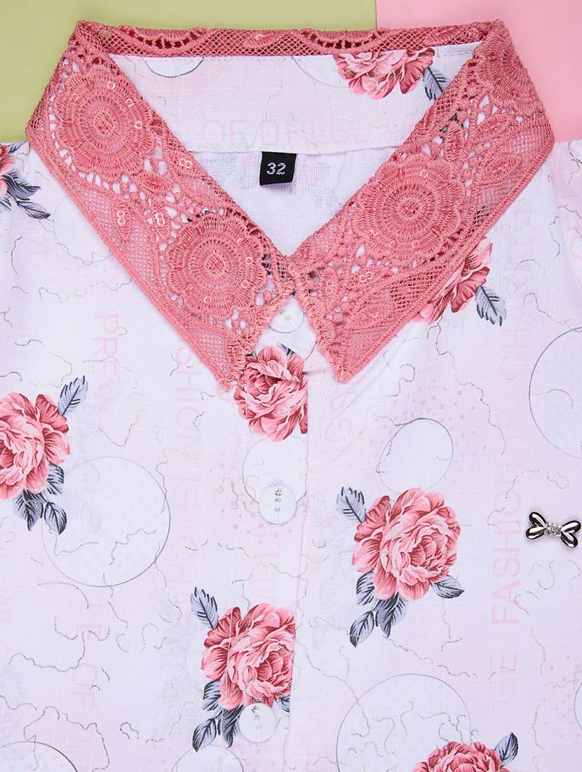 girls floral printed three quarter sleeve top - 22003278 -  Standard Image - 3