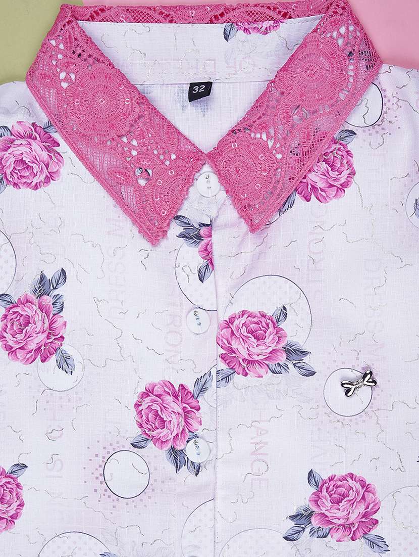 girls floral printed three quarter sleeve top - 22003280 -  Standard Image - 3