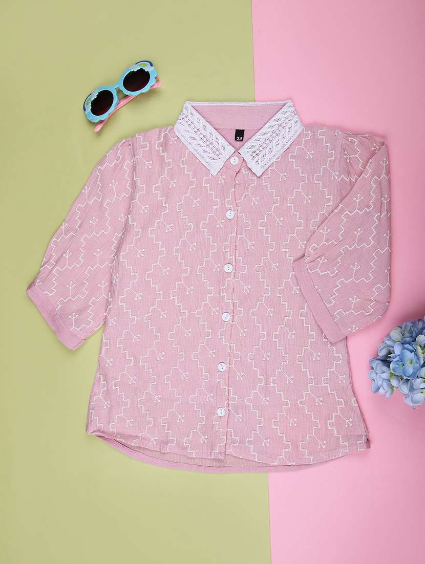 girls embroidered three quarter sleeve top