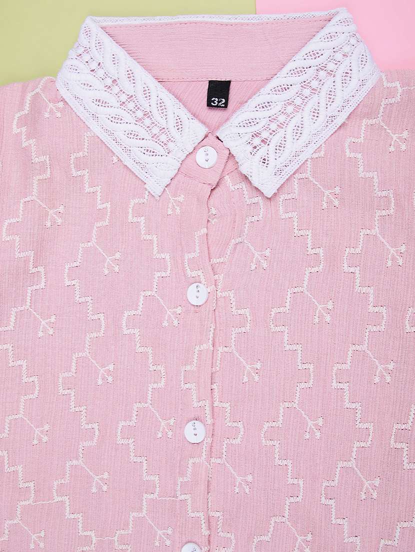 girls embroidered three quarter sleeve top - 22003302 -  Standard Image - 3