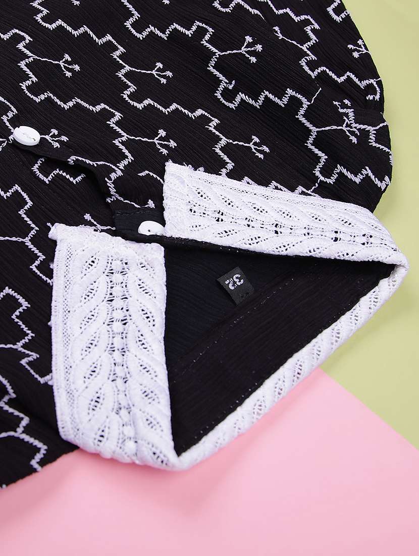 girls embroidered three quarter sleeve top - 22003305 -  Standard Image - 3