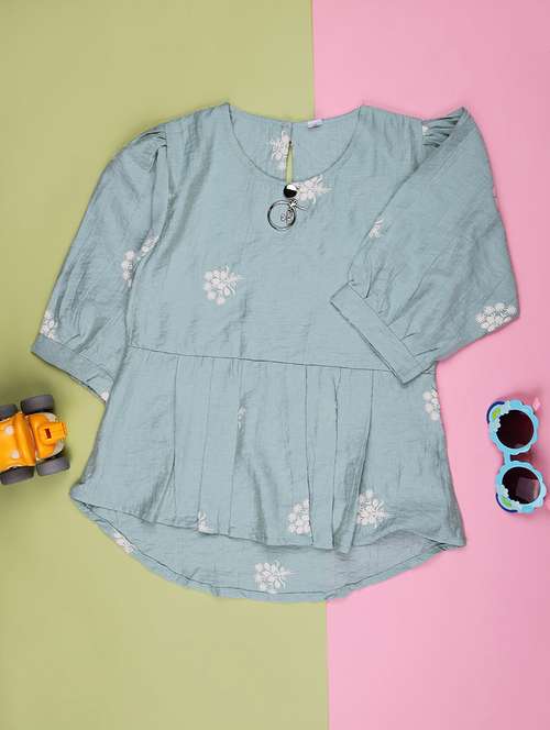 girls solid with work three quarter sleeve top - 22003343 -  Standard Image - 0