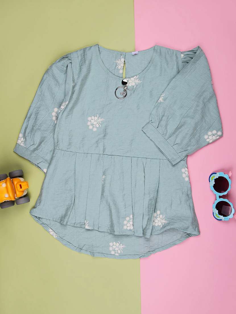 girls solid with work three quarter sleeve top - 22003343 -  Zoom Image - 0