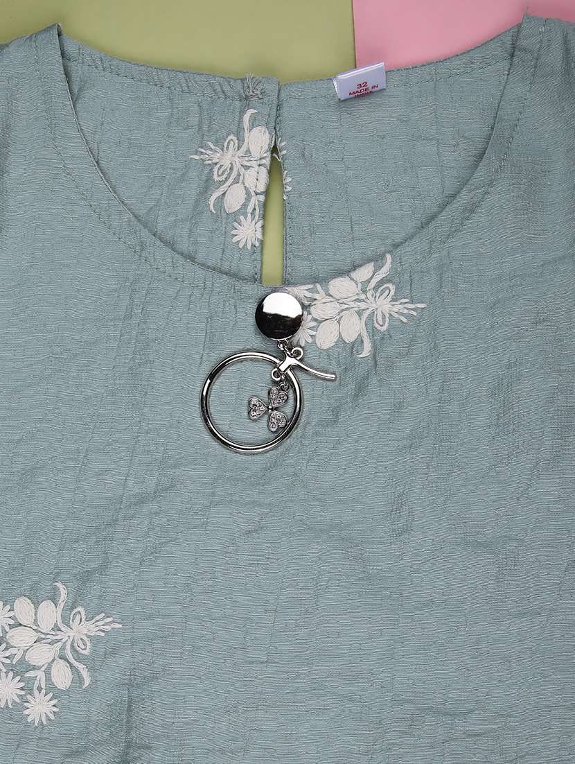 girls solid with work three quarter sleeve top - 22003343 -  Standard Image - 3