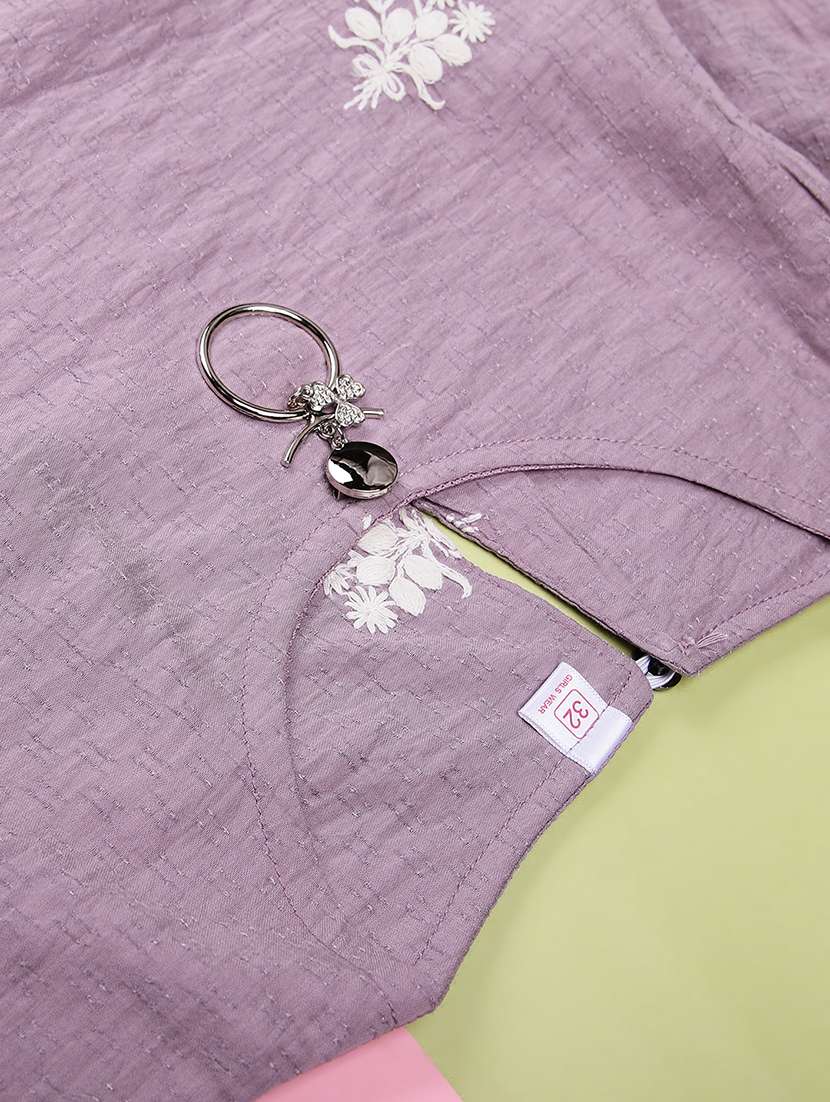 girls solid with work three quarter sleeve top - 22003348 -  Standard Image - 3